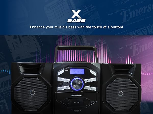 Emerson EPB-4000 Portable Boombox CD Player has high quality audio and bass boost, x-bass button