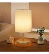 6.3in Bedside Table Lamp for Bedroom, Minimalist Nightstand Lamp with Round Fabric Linen Shade,St...