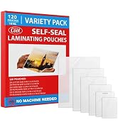 125 count of Variety Pack of 10mil Self Sealing, no machine needed cold laminating sheets for school