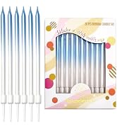 APLUSELECTION 24-Count Gradient Blue Birthday Candles, Long Thin Cake Candles for Wedding, Celebr...