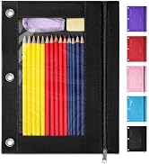 SUNEE 3 Ring Zipper Pencil Pouch,Clear Window Pencil Case for Binder, Standard 3-Ring Binder Acce...