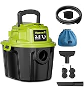 YWDV25B 2.5 Gallon Small Shop Vac 1.5 Peak HP Mini Wet Dry Vac with Blowing Function, 15Ft of Cle...
