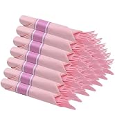 30 Pack Pre Rolled Pink Plastic Cutlery Set with Paper Napkins, Pink Pre Rolled Silverware Set Di...