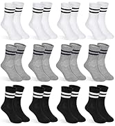 GENTABY 12 Pairs Boys Toddler Socks, Crew Kids Socks Breathable Athletic Sock with Retro Stripes ...