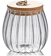 FANTESTICRYAN Glass Coffee Nuts Canister Airtight Storage Jar Petal Decorative Container with Bam...