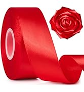 Mauproy 1-1/2 Inch Wide Red Satin Ribbon, 50 Yards Solid Polyester Fabric Ribbon for Roses Making...
