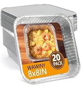 WAWINY 8x8 Thickened Aluminum Foil Pans, 20Pack Disposable Aluminum Pans with Lids for Roasting, ...