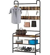 LINZINAR Coat Rack Shoe Bench 3-in-1 Hall Tree with Bench and Shoe Storage for Entryway Heavy Dut...