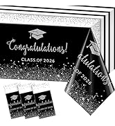 3 Pack Class of 2026 Graduation Tablecloths,Foil Dot Plastic Disposable Rectangle Table Covers fo...