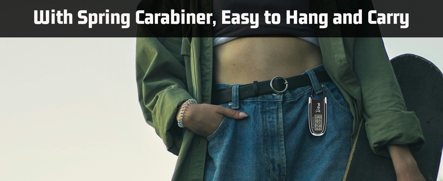 U-Trak 3D pedometer for walking with spring carabiner