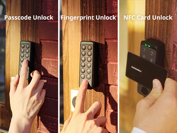 a person holding a remote control with a fingerprint sensor on it.