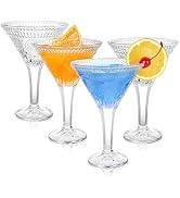 Kingrol Martini Glasses Set of 4, 8.5 oz Cocktail Glasses with Elegant Embossed Design, Vintage S...