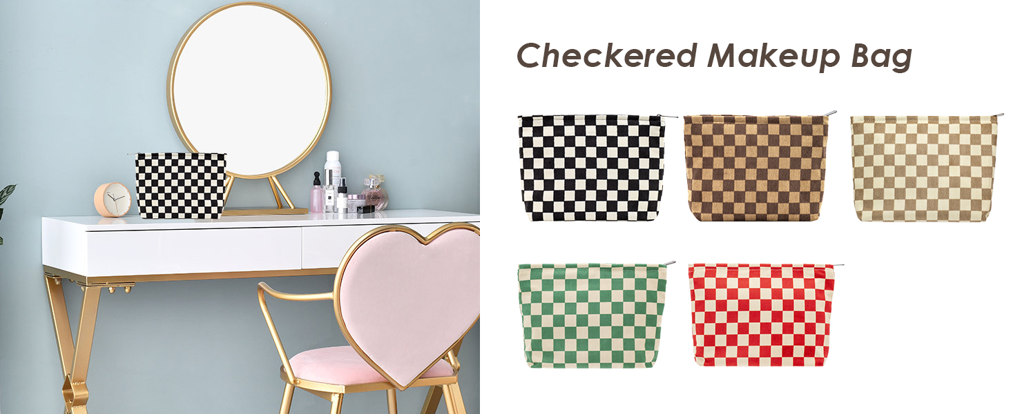 Checkered corduroy makeup bag