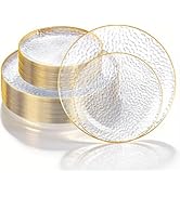 Lullaby 100PCS Clear Plastic Plates with Gold Rim, Includes 50pcs Dinner Plate 10” and 50pcs Dess...