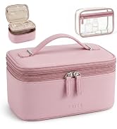Prite 2 Pcs Makeup Bag Set Travel Cosmetic Organizer 2-Layer Vegan Leather Jewelry Case with Wate...