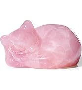 YATOJUZI 2" Cat Decors Statue Rose Quartz Crystals Sleeping Cats Gemstone Hand-Carved Cute Animal...