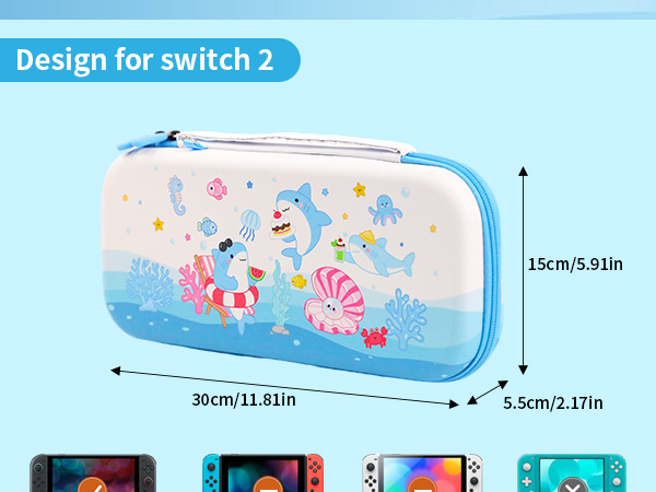 Cute Switch 2 Carrying Case, Kawaii Shark Travel Carry Case with Shoulder Strap