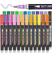 Teskyer Glitter Metallic Outline Markers, Water-Based Paint Marker Pens for Greeting Cards, Rocks...