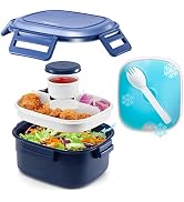 Caperci Chill Salad Lunch Container with Ice Pack - Large 55-oz Salad Bowl To Go with 4-Compartme...