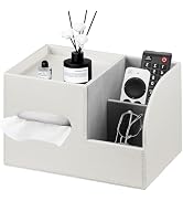 PU Leather Tissue Box Cover Square,Tissue Box Holder Organizer with Storage Tray and Remote Contr...
