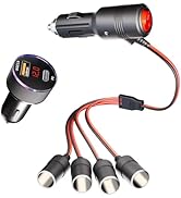 Moqidong Car Cigarette Lighter Splitter, 1 to 4 Splitter Adapter Power Charger Port with ON OFF S...