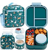 Fimibuke kids Bento lunch Box w/ 8.5oz Thermo Food Jar, Insulated Lunch Bag | Leak Proof 3-4 Comp...