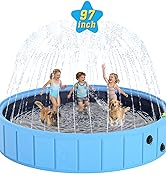 BerrysParadise Foldable Dog Pool with Sprinkler, 97'' Extra Large Non-Slip Dog Swimming Pool, 2-i...