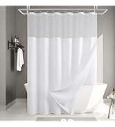 Naturoom White Waffle Shower Curtain Set with Snap-in Liner, Modern Waffle Weave Heavyweight Fabr...