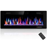 Electactic 50-Inch Electric Fireplace, 12 Flame Colors, Remote Control | Ultra-thin 3.94-inch pro...