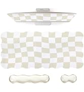 L-SPOUTTO Beige Checkered Mouse Pad Set,Scalloped XXL Desk Mat + Ergonomic Mouse Wrist Rest + Gel...