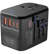 MINGTONG Universal Travel Adapter, GaN 65W International Plug Adapter, 3 PD USB-C & 2 QC USB-A Fa...