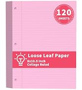 120 Sheets Pink College Ruled Paper 8 x 10.5