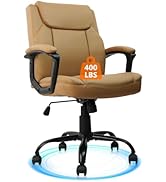 CLATINA Brown Office Chair Computer Chairs PU Leather Executive Office Chairs Swivel Adjustable H...