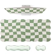 L-SPOUTTO Green Checkered Mouse Pad Set,Scalloped XXL Desk Mat + Ergonomic Mouse Wrist Rest + Gel...