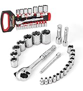 DURATECH 24-Piece Drive Socket Wrench Set, 1/4", 3/8", 1/2" Sockets Set, 3 In 1 Ratchet Wrench wi...