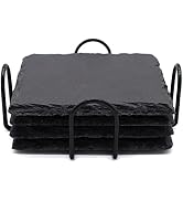 4 PCS Square Slate Drink Coasters Set, SIJDIEE 4 Inch Laser Engraving Black Slate Stone Coasters ...