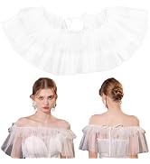 HOBBIESAY Adjustable Tulle Bridal Shawl Pearl Sheer Shawl White Soft Tulle Bridal Shoulderless El...
