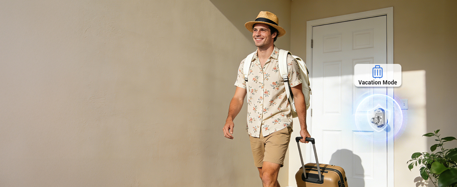 When Vacation Mode is on, all codes except the master user code are disabled to secure your home.