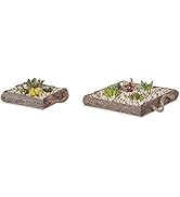 Indoor and Outdoor Set of 2 Brown Vintage Bark Square Wooden Mini Flowerpot Planter