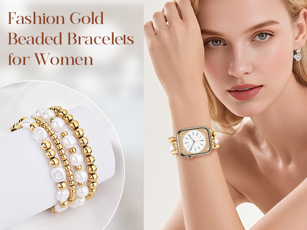 Gold Beaded Bracelets Compatible for Apple Watch Bands