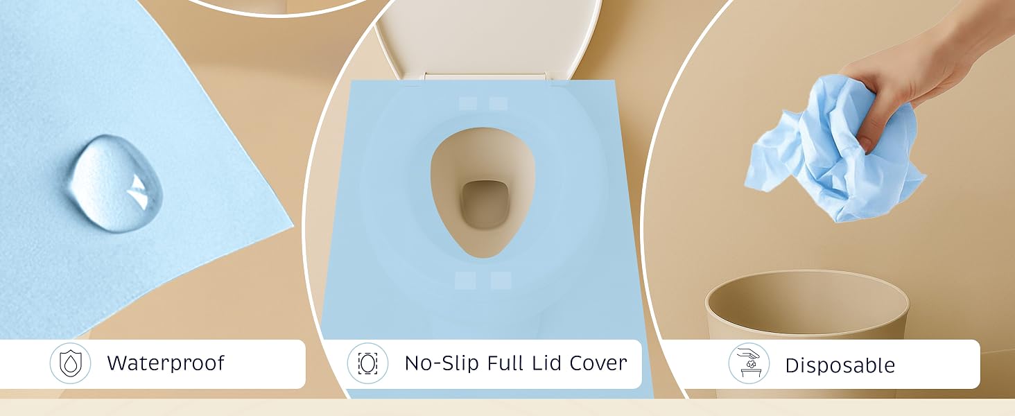 no-slip waterproof toilet cover, lid protection, disposable restroom cover, soft surface