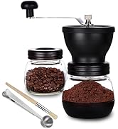 PARACITY Manual Coffee Bean Grinder with Ceramic Burr, Hand Coffee Grinder Mill Small with 2 Glas...