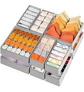 12 Pack Sock Underwear Drawer Organizer Dividers, 116 Cells Fabric Foldable Dresser Closet Organi...