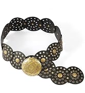 Xyulaan Western Belts for Woman, Boho Disk Concho Leather Belts Circle Y2k Belt, Cowboy Metal Bel...