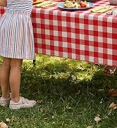 misaya 6 Packs Buffalo Disposable Table Cloth, 54 x 108 Inch Waterproof Plastic Tablecloth, Recta...