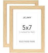 JCJMY 5x7 Picture Frame, Solid Wood Frame Set of 2, Display 4x6 with Mat or 5 x 7 without Mat, Wo...