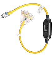 HONDERSON 3 FT GFCI Lighted Outdoor Extension Cord with 3 Power Outlets,12/3 SJTW Heavy Duty Blac...