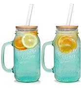 ANOTION Mason Jar with Handle - Colorful Drinking Glasses Colored Glass Cups with Lids and Straws...