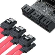 Computer data cables with SATA connectors, showing both red cable variants and black connector components against white background.