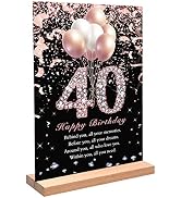 Trgowaul 40th Birthday Decorations Gift for Women, Rose Gold Happy 40th Birthday Acrylic Table Si...
